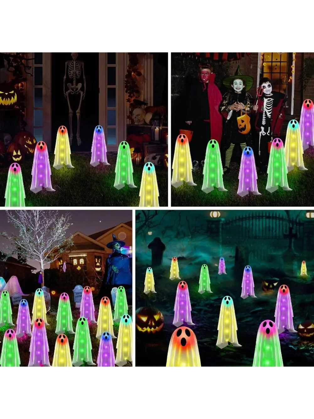 6Pack Solar Cloth Ghost Lights Spooky Outdoor Front Porch Halloween Party Decor